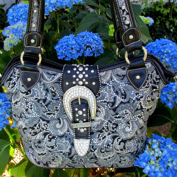 WESTERN BAG, BLING BUCKLE, SPARKLY RODEO RANCH COWGIRL HANDBAG, MOUNTAIN WEST - Picture 14 of 14